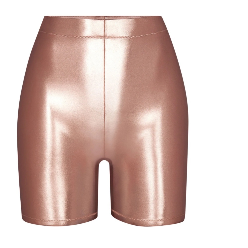 NWT SKIMS METALLIC SWIM MID WAIST SHORTS IN CHAMPAGNE XXS M L XL